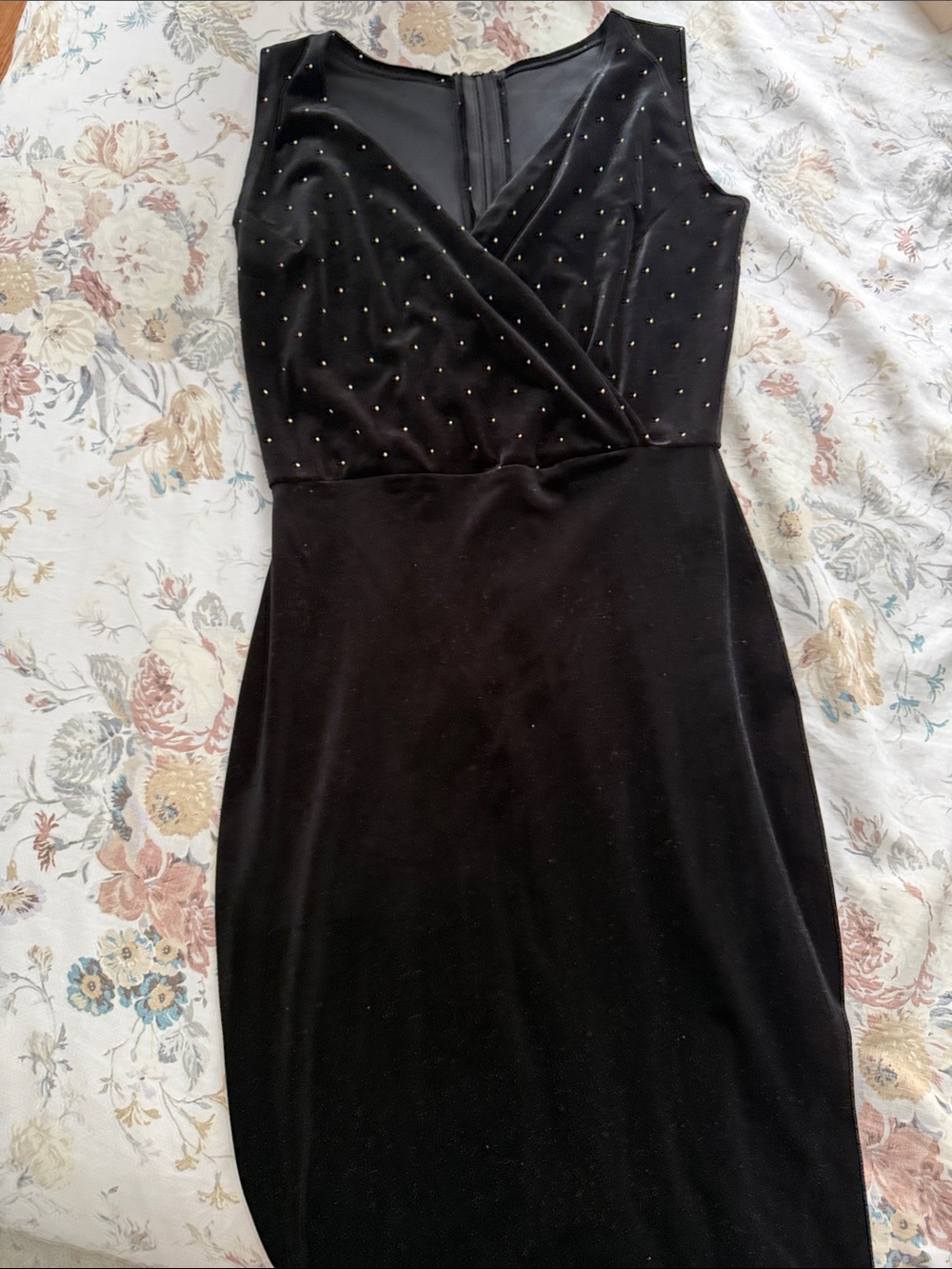 Source Unknown Black Velvet Midi Dress with Stud Accents